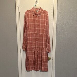 Elegant Long Sleeve Plaid Dress in Red